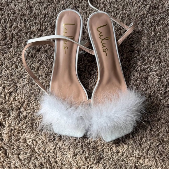 Lulus Shoes - Lulu's White Feather Strap Heels